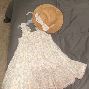 EUC-Floral Kids Dress with Matching Hat